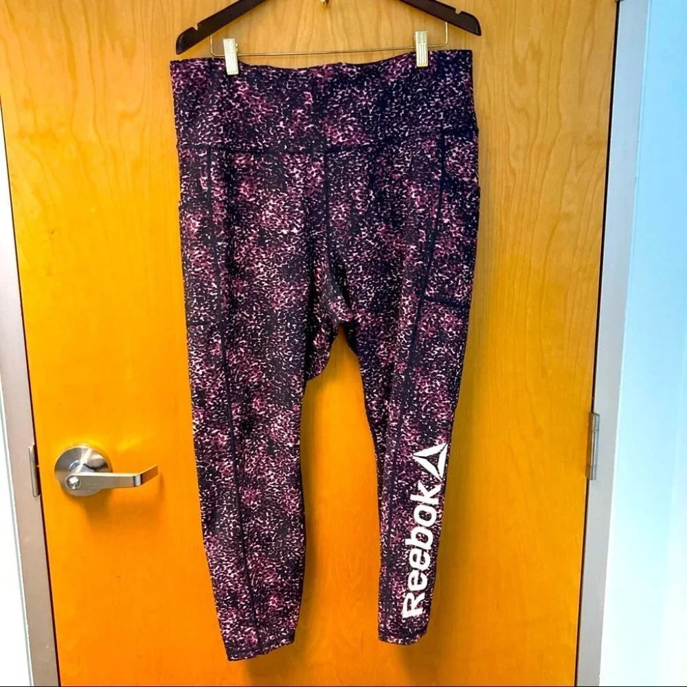 REEBOK Sz XXL Dotted Pattern Activewear 7/8 Leggings Tights with Side Leg Logo